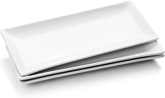 WishDeco Serving Platters Set of 3, Large Serving Trays 14 inch, White Serving Plates, Ceramic Rectangle Plate, Long Platter for Cake, Sushi, Steak, Dessert, Buffet