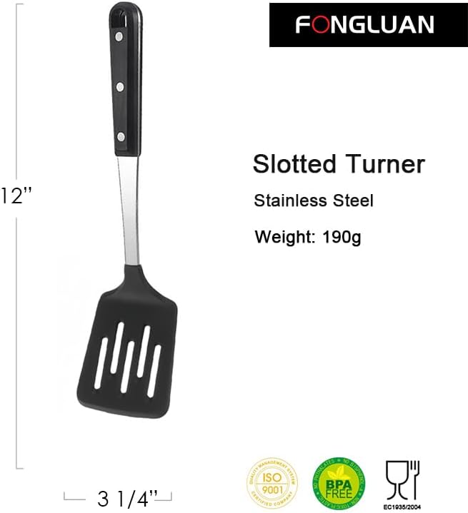 Stainless Steel Cooking Slotted Turner With Heat-resistant BPA-free nylon head Safe for Non-Stick Cookware POM Handles Heavy Duty Kitchen Spatulas For Serving