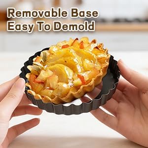 6 Pack 5 Inch Mini Tart Pans with Removable Bottom, Nonstick Round Quiche Pan Heavy Duty Fluted Sides for Tartlets, Mousse Cakes, Dessert Baking