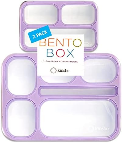 Bento Lunch-Box and Snack Container Set for Kids, 6 and 3 Compartment Boxes Leakproof School Bentos Meal Portion Control Containers BPA Free, Boys Girls Adults, Purple Lilac Large + MINI 2 Pack