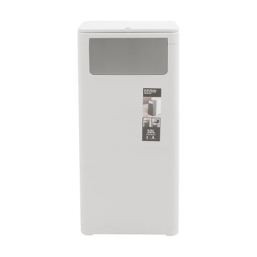 Trash Can with Lid, 8.45 Gallon Trash Bin Cabinet with 2 Openings, Hidden Trash Cabinet, Trash and Recycling Organizer, Garbage Can for Kitchen, Bathroom, Bedroom, Living Room, Office(White)