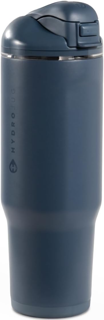 HydroJug Ease2o Water Bottle with Straw & Chug Lid, Stainless Steel, Vented Cap to Help Reduce Pressure, Water-Level Window, Cup Holder Friendly, Non-Slip Base – 32oz, Cascade