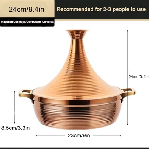 Large Stainless Steel Moroccan Tagine Pot, 30cm Non-Stick Tajine Casserole with Cone Lid & 2 Handles, Elegant Gold Design for Authentic Moroccan Cooking