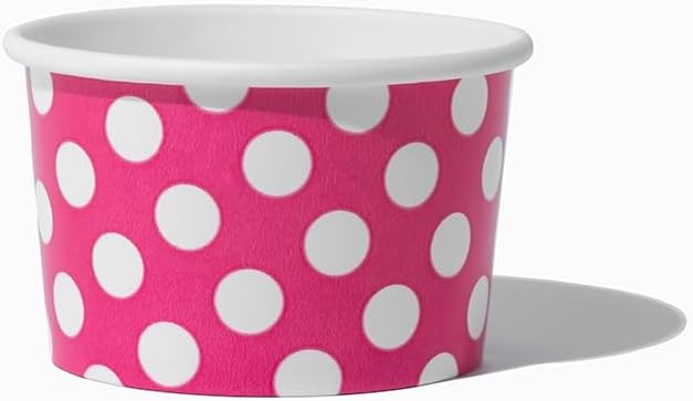 UNIQ 1000-Count 4 oz Polka Dot Paper Ice Cream Cups Pink Color | Disposable Dessert Bowls in Multiple Colors | Frozen Dessert Supplies