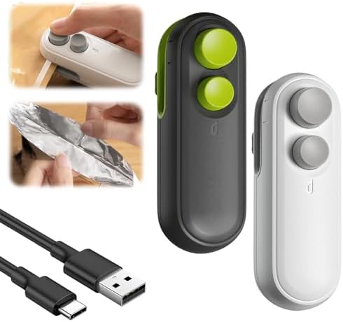 2-in-1 Mini Bag Sealer with Cutter & Magnet, Rechargeable Handheld Resealer for Snack & Food Storage, Portable Sealing Machine (White, 2pcs) - Perfect for Chip Bags & Snacks