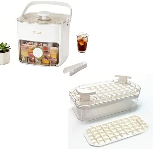 Plastic Ice Cube Trays with Bin and Scoop for Freezer+Mini Ice Cube Trays with Lids
