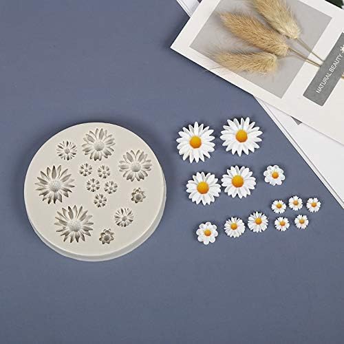 Cute Flower Silicone Molds Daisy Shape Fondant Candy Mould Mini Flower Chocolate Molds for Cake Decoration Cupcake Topper Fudge Polymer Clay Pastry Baking Molds