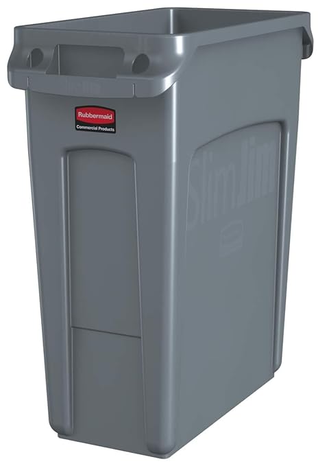 Rubbermaid Commercial Products Slim Jim Trash/Garbage Can with Venting Channels, 16-Gallon, Gray, for Kitchen/Office/Workspace, Pack of 4