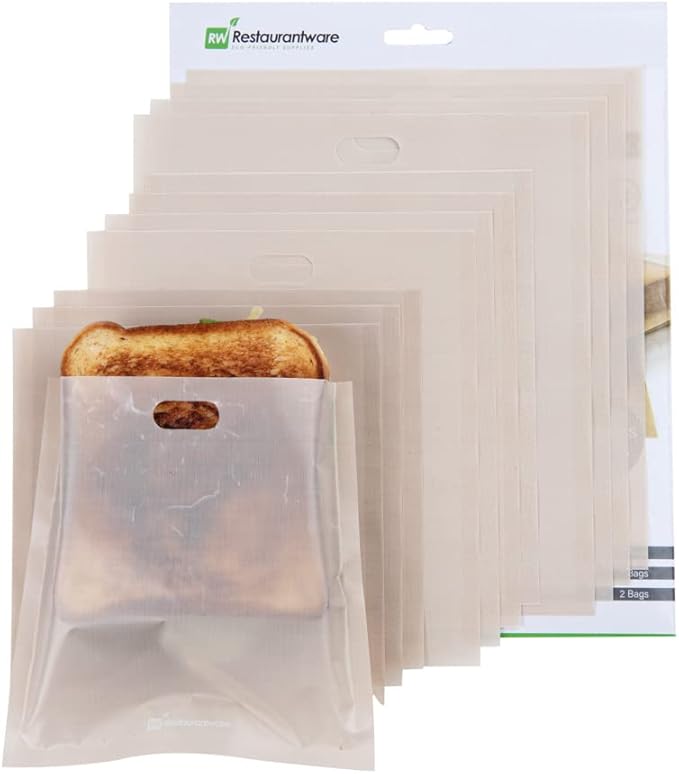 Bag Tek Toaster Bag Set, 6 Non-Stick Toaster Sandwich Bag Set - Multipurpose, Kraft Plastic Toaster Sleeve Set, Semi-Disposable, Includes 3 Sizes - Restaurantware