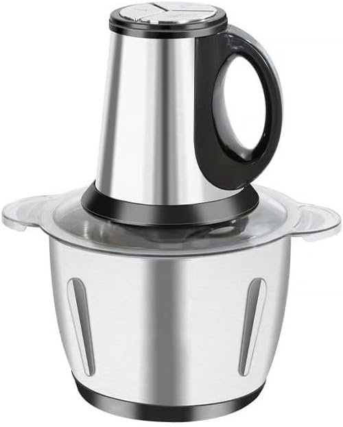 Sakerplus Multifunctional Large Capacity Meat Grinder, 250W Electric Food Processor with 3 Speeds, 2L Stainless Steel Bowl & 4 Sharp Blades for Meat, Vegetables, Nuts (2L-stainless steel)