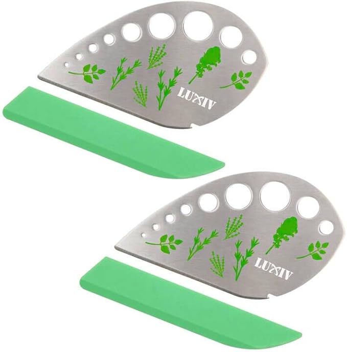 Herb Stripper 9 holes, Luxiv Stainless Steel Kitchen Herb Leaf Stripping Tool LooseLeaf Kale Razor Metal Herb Pealer for Kale, Chard, Collard Greens, Thyme, Basil, Rosemary (1 pack) (2, green)