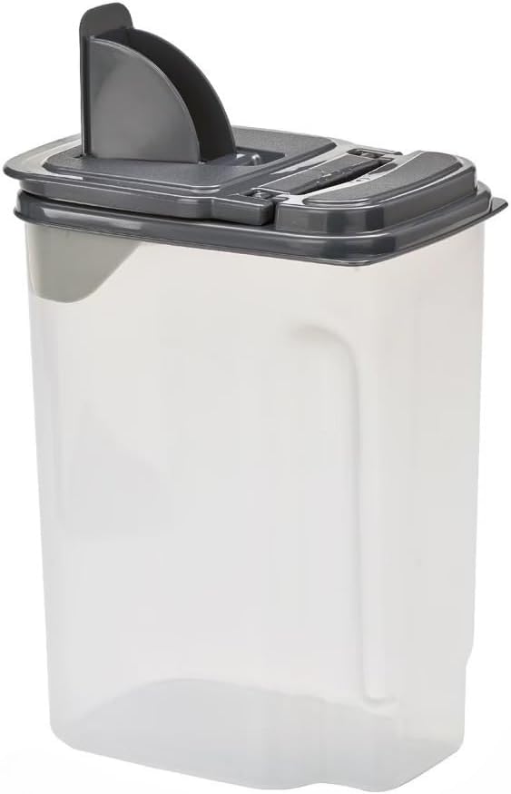 3.5 Quart Plastic Food Dispenser, Clear Bottle with Gray Lid (1 piece) 7.5 inches long x 3.75 inches wide x 9.25 inches high