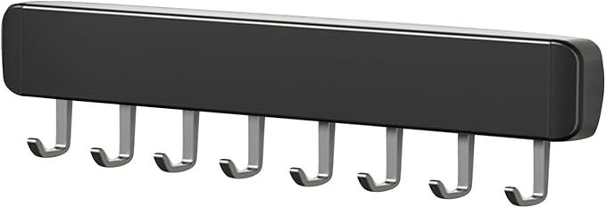 Generic Kitchen Utensil Hanger Wall Mounted Hooks, No Drilling Removable and Adjustable Hooks Kitchen Rail with 8 Hooks for Hanging Cooking Utensils, Mugs, Spoons (8 Hooks), Black