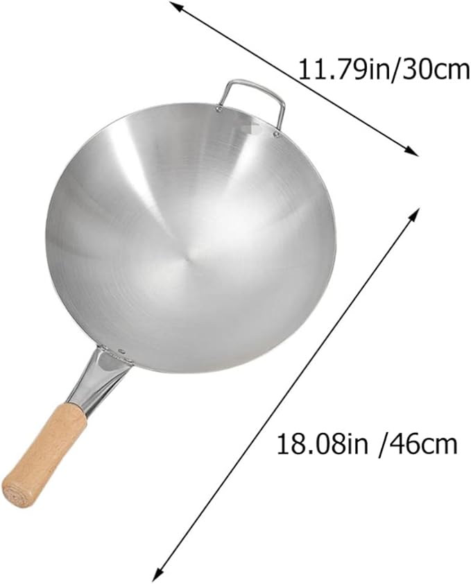 Wok Pan Stainless Steel Stir Fry Pans Wok Frying Wok Pan Induction Stove Wok with Wood Handle Cooking Skillet Cookware for Gas Induction or Electric Stove Wok