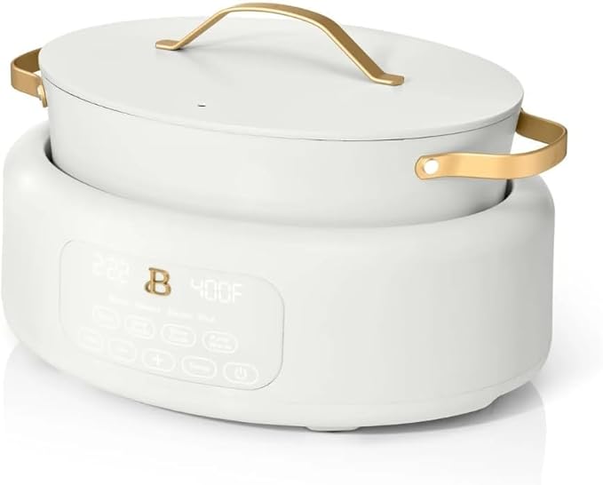 10-in-1 Electric Multi-Cooker, 6-quart, digital display, 10 cooking functions, non-stick pot, easy one-touch control (White Icing)