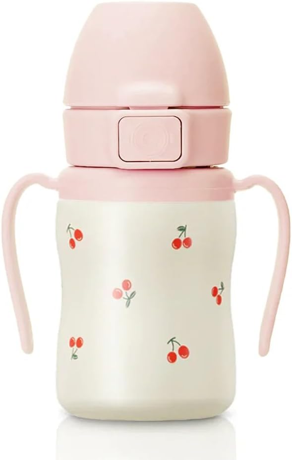 GROSMIMI Insulated 316 Stainless Steel Spill Proof Straw Cup, Water bottle with Flip Top for Toddlers, BPA Free (cherry, 6oz)