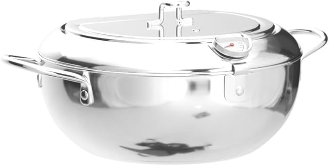 Kerilyn Deep Fryer Pot, 9.4 Inch/3.4 L Janpanese Style Tempura Frying Pot with Lid, 304 Stainless Steel with Temperature Control and Oil Drip Drainer Rack, for Kitchen French Fries, Chicken etc