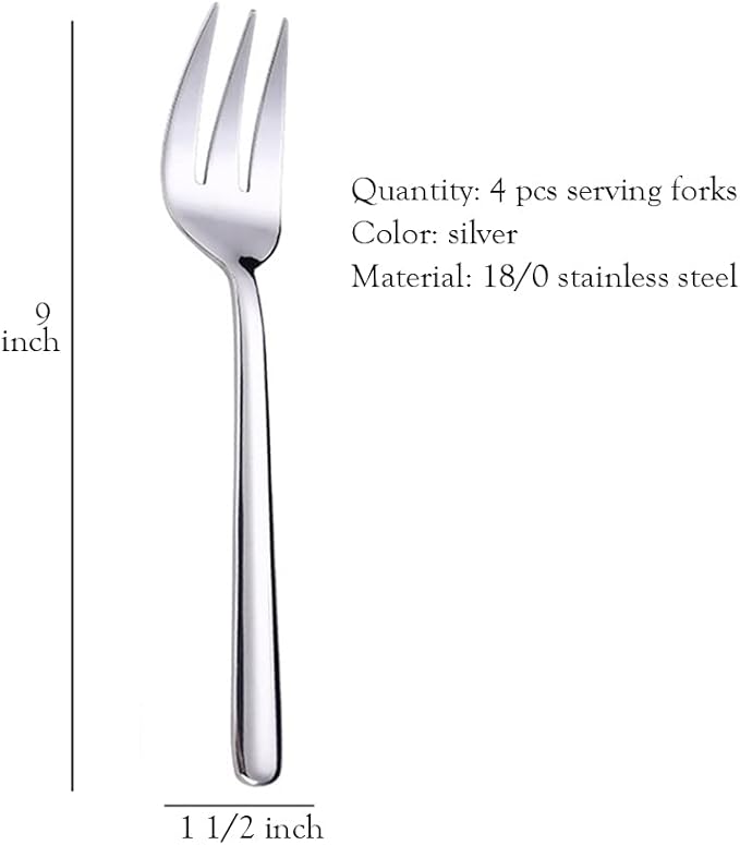 Serving Platters Forks Stainless Steel Buffet 9 inch Utensils Cake Butter Pastry Servers (4 pcs serving forks)