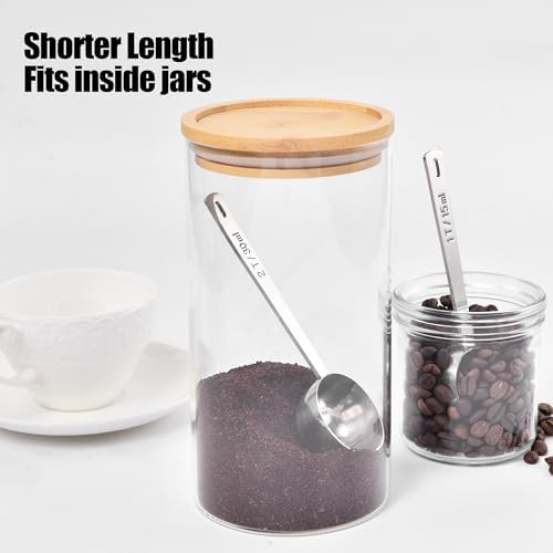 Doosu 18/8 Stainless Steel Food-Grade Measuring Coffee Scoop with 4.3in Long Handle (1 & 2 Tbsp) and 600°F Heat Resistant Silicone Jar Scraper Spatula (Aqua Sky)