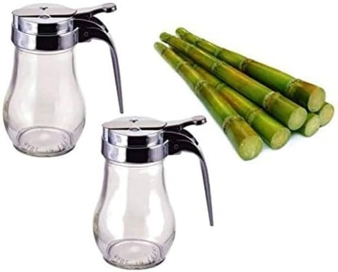 Great Credentials© Syrup Dispenser with Cast Zinc Top Glass Bulb Jar, Sugar Dispenser, Retracting Spout, Dispensing Thumb-Lever, 6 OZ. Pancake House Style set of 2