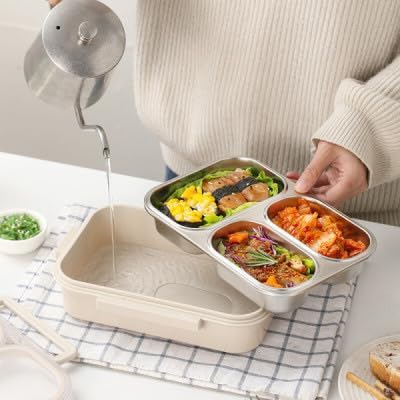 Stainless Steel Lunch Box, 3 Compartments Bento Box Leakproof Lunch Box,Quality,Airtight,Dishwasher Safe, BPA-Free.