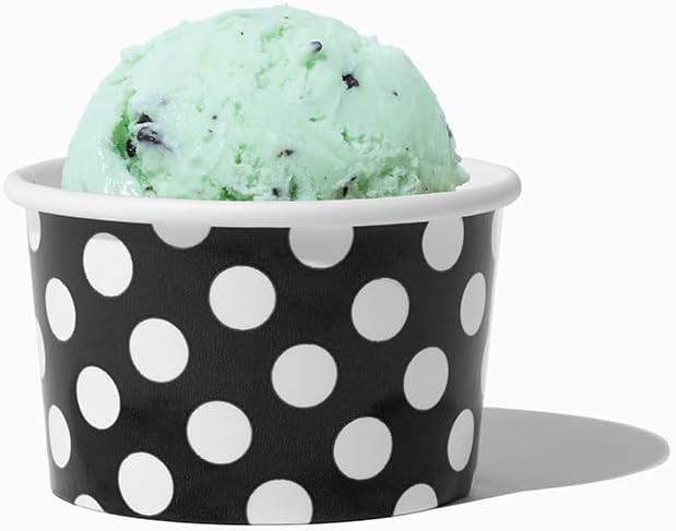 UNIQ 1000-Count 6 oz Polka Dot Paper Ice Cream Cups Black Color | Perfect for Halloween, Disposable Dessert Bowls | Frozen Dessert Supplies