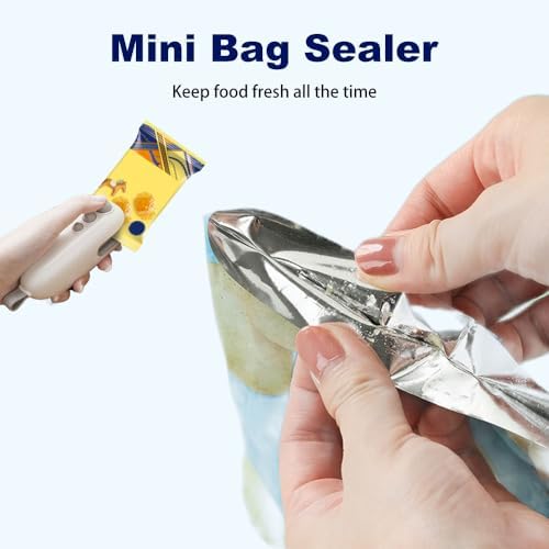 Upgraded Mini Bag Sealer 2025-2-in-1 USB Rechargeable Handheld Heat Seal & Cutter with Magnet for Plastic & Snack Bags - Portable Food Storage Resealer (White)