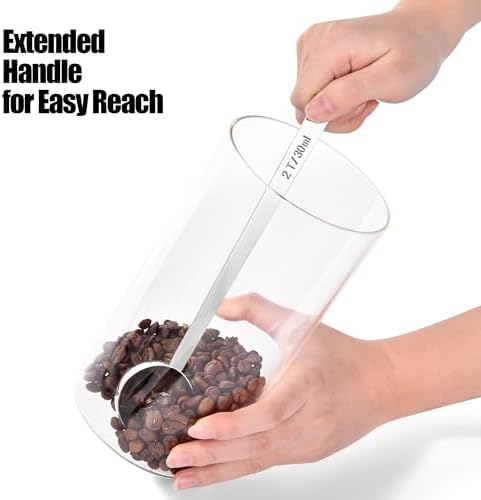 Doosu 18/8 Stainless Steel Food-Grade Measuring Coffee Scoop with 6.9in Long Handle (1 & 2 Tbsp) and 600°F Heat Resistant Silicone Jar Scraper Spatula (Aqua Sky)