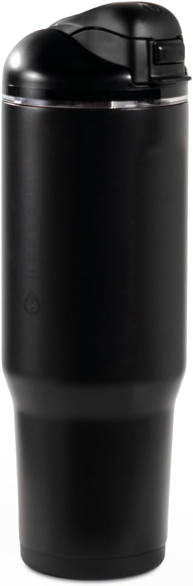 HydroJug Ease2o Water Bottle with Straw & Chug Lid, Stainless Steel, Vented Cap to Help Reduce Pressure, Water-Level Window, Cup Holder Friendly, Non-Slip Base – 40oz, Black