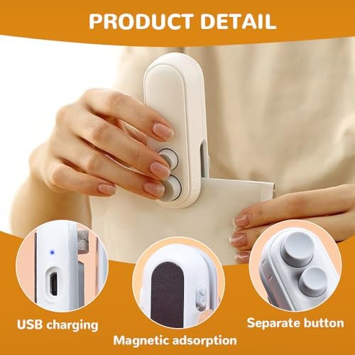2-in-1 Mini Bag Sealer with Cutter & Magnet, Rechargeable Portable Handheld Food Sealing Machine for Snacks, Chip Bags & Resealing – 2pcs White
