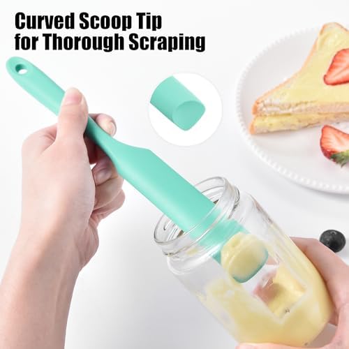 Doosu 18/8 Stainless Steel Food-Grade Measuring Coffee Scoop with 4.3in Long Handle (1 & 2 Tbsp) and 600°F Heat Resistant Silicone Jar Scraper Spatula (Aqua Sky)