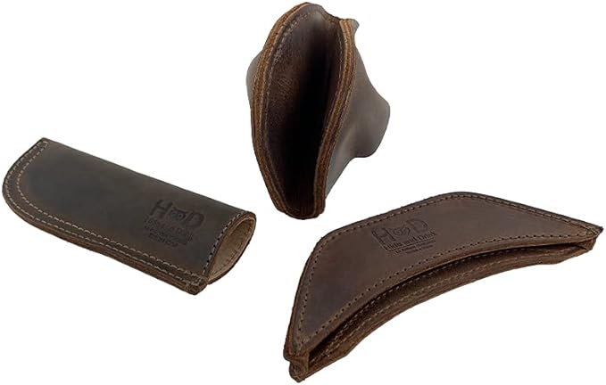 Hide & Drink, Set of 3 Rustic Hot Handle Holders, Panhandle, Side Kick & Grip Mitt, Assist Grip for Cast Iron Skillets & Pans, Full Grain Leather, Handmade, Bourbon Brown