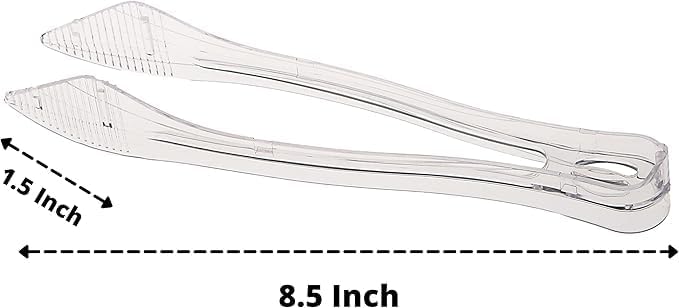 PARTY BARGAINS 8.5 Inches Plastic Serving Tongs, 6 Pack, Premium Quality & Heavy-Duty Clear Plastic Tongs for BBQ, Salads, Grilling, Buffets, & Kitchen