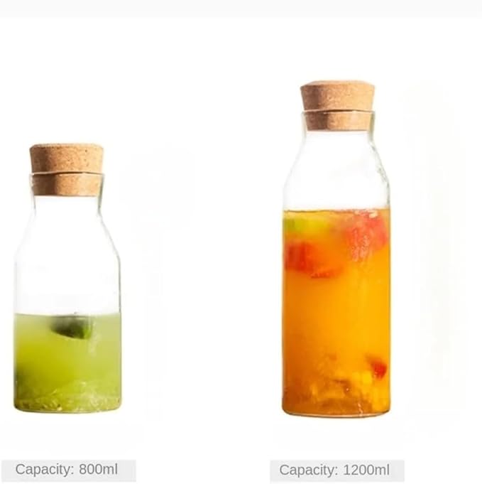 GLigeT Iced Tea Pitcher Borosilicate Water Pitcher Cold Brewed Tea Glass Bottle with Cork Jar Fruit Wine Storage Container 800ml/1200ml Water Jug(800ml)