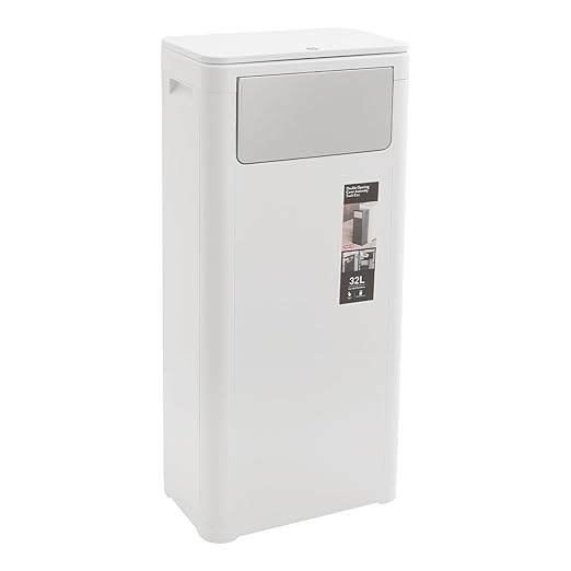 Trash Can with Lid, 8.45 Gallon Trash Bin Cabinet with 2 Openings, Hidden Trash Cabinet, Trash and Recycling Organizer, Garbage Can for Kitchen, Bathroom, Bedroom, Living Room, Office(White)