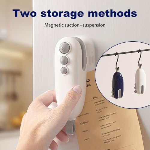 2-in-1 Mini Bag Sealer with Cutter & Magnet - Rechargeable Portable Handheld Food Storage Resealer for Snack Bags - Compact Heat Seal Machine (A - White - 2pcs)