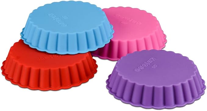 Silicone Quiche Pan, 8 Pack Silicone Tart and Pie Molds, Round 4 Inch Non-stick Mini Quiche Molds Small Pie Baking Pan Tart Molds DIY Baking Pies/Tarts/Mousse Cakes, Random Color