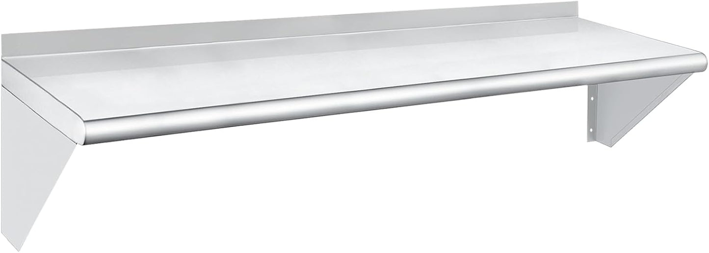 HARDURA Stainless Steel Shelf 14" x 60", 350lb Commercial Shelves Wall Mount Metal Shelving with Backsplash and Brackets for Kitchen, Restaurant, Laundry Room and Home
