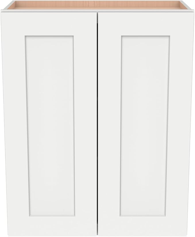 Wall-Mounted Cabinet – Solid Wood Shaker Style Medicine Cabinet with Adjustable Shelves & Soft-Close Doors for Bathroom, Kitchen, and Office Storage (Origami White, 27" W x 12" D x 36" H)