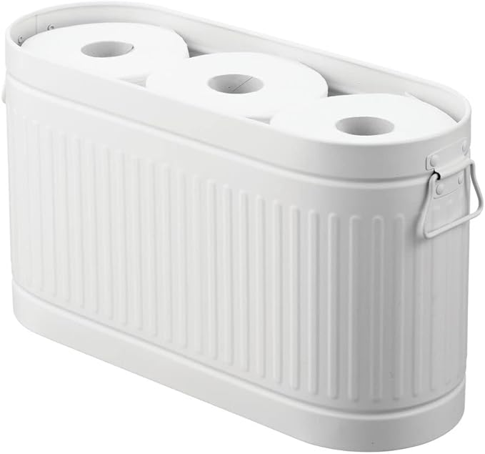 mDesign Large Steel Free Standing Toilet Paper Organizer, 6-Roll Tissue Storage Holder Container Bin for Bathroom Floor, Fits Under Sink, Vanity, Shelf, In Cabinet, or Corner, Oscar Collection - White