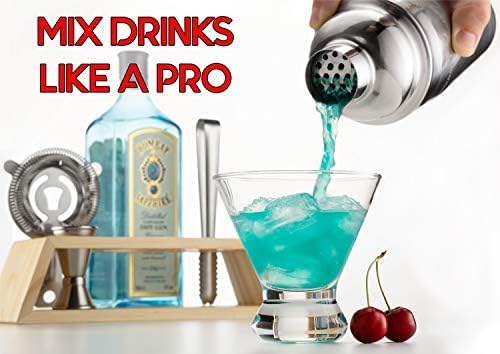 Bartender Kit with Bamboo Stand, Cocktail Shaker Set and Bar Accessories for Home Bar, Drink Mixing, and Mixology Kit
