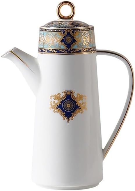 Water Pitcher Ceramic Teapot With Lid Water Pitcher Kitchen Butter Bottle Flower & Bird Finished Wedding Gifts Party Presents 650ML Glass Pot(White)