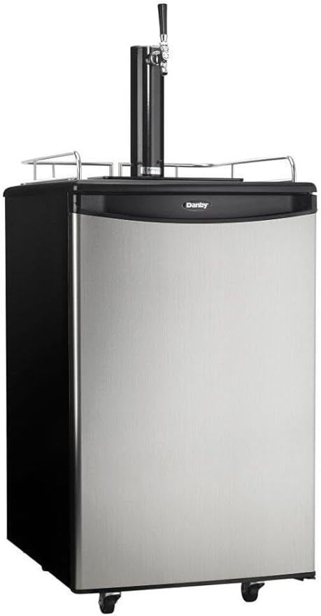 Danby DKC054A1BSLDB 5.4 Cu.Ft. Kegerator, Auto Defrost and Mechanical Thermostat, Keg Cooler with Scratch-Resistant Worktop and Reversible Door Hinge, Single Tap, Steel