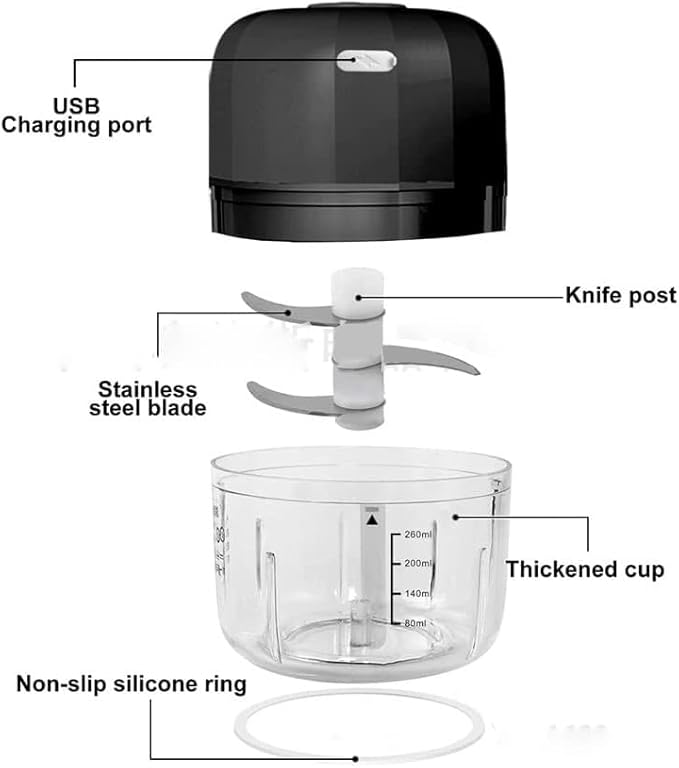 Electric Garlic Chopper, 250ML Rechargeable Portable and Cordless Mini Food Processor with Stainless Steel Blade, Electric Garlic Chopper Vegetable Chopper Blender for Nuts Chili Onion Minced (Gray :