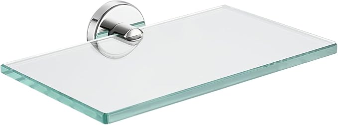 JQK Bathroom Glass Shelf Chrome, Tempered Glass Shower Storage 8 by 5 inches, 304 Stainless Steel Polished Chrome Wall Mount, TGS101L8-CH