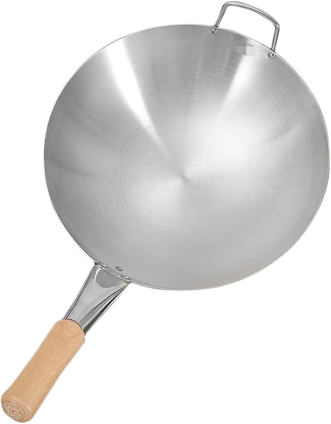 Wok Pan Stainless Steel Stir Fry Pans Wok Frying Wok Pan Induction Stove Wok with Wood Handle Cooking Skillet Cookware for Gas Induction or Electric Stove Wok