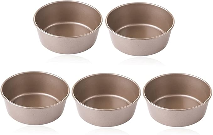 Round Metal Baking Mold,set Fixed Bottom Non Stick Cake Baking Supplies,for Egg Tart Hamburger Bun Oven Kitchen Bakery Molds (Color : Gold, Size : 5 pieces4.1×1.5inch)
