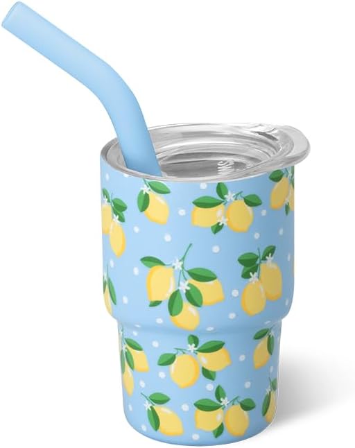 Swig Life Swig Shots Insulated Tumbler 2oz, Stainless Steel Mini Tumbler with Lid and Silicone Straw, Double Wall & Vacuum Sealed, Mini Tumblers for Shots (Lemon Meringue)