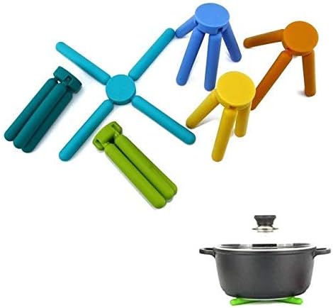3/Pack Foldable Trivets Silicone, FENGCHEN Folding Trivets, Non-Slip Collapsible Cross Compact Design Expandable Silicone Pot Holder, Blue
