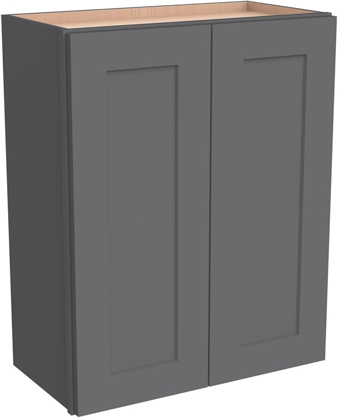 Wall-Mounted Cabinet – Solid Wood Shaker Style Medicine Cabinet with Adjustable Shelves & Soft-Close Doors for Bathroom, Kitchen, and Office Storage (Pebble Gray, 30" W x 12" D x 30" H)